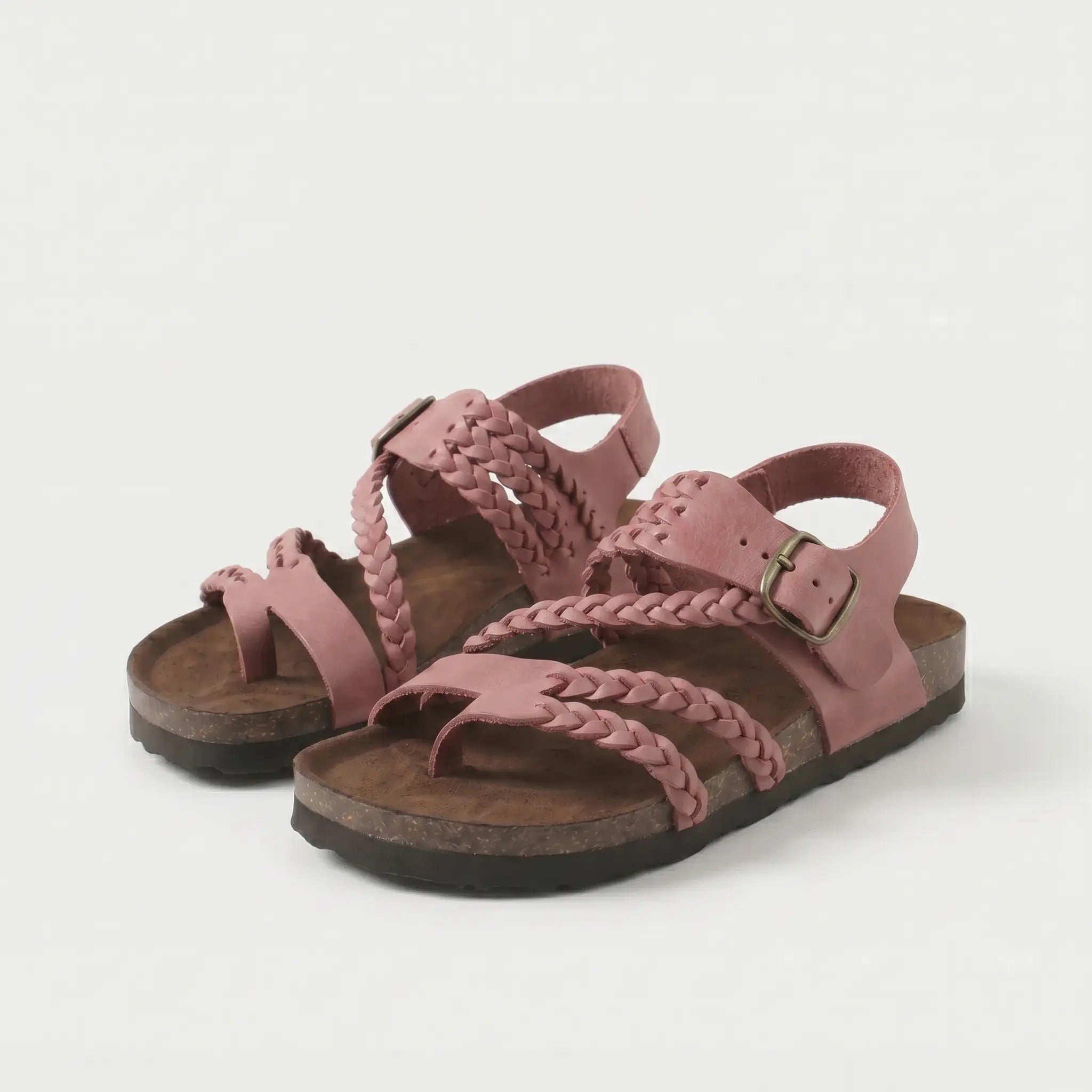 Sandali ortopedici con plantare comfort, cinturini intrecciati rosa cipria e fibbia