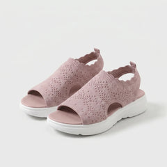 Sandali ortopedici Comfort rosa antico in maglia con due elastici, suola bianca