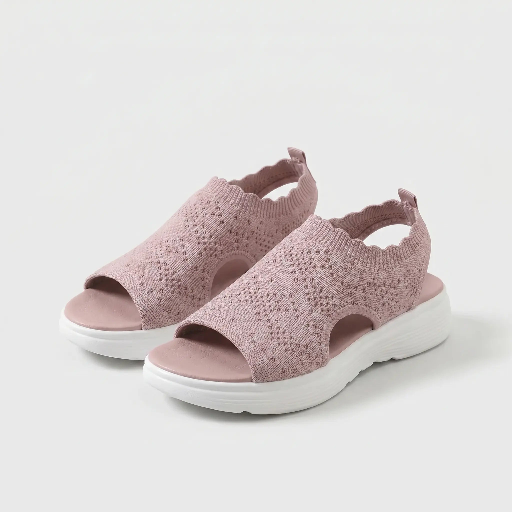Sandali ortopedici Comfort rosa antico in maglia con due elastici, suola bianca