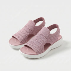 Sandali ortopedici slip-on comodi rosa in maglia traforata con suola bianca