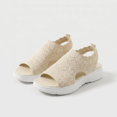 Sandali ortopedici Comfort beige in maglia traforata, punta aperta, suola bianca