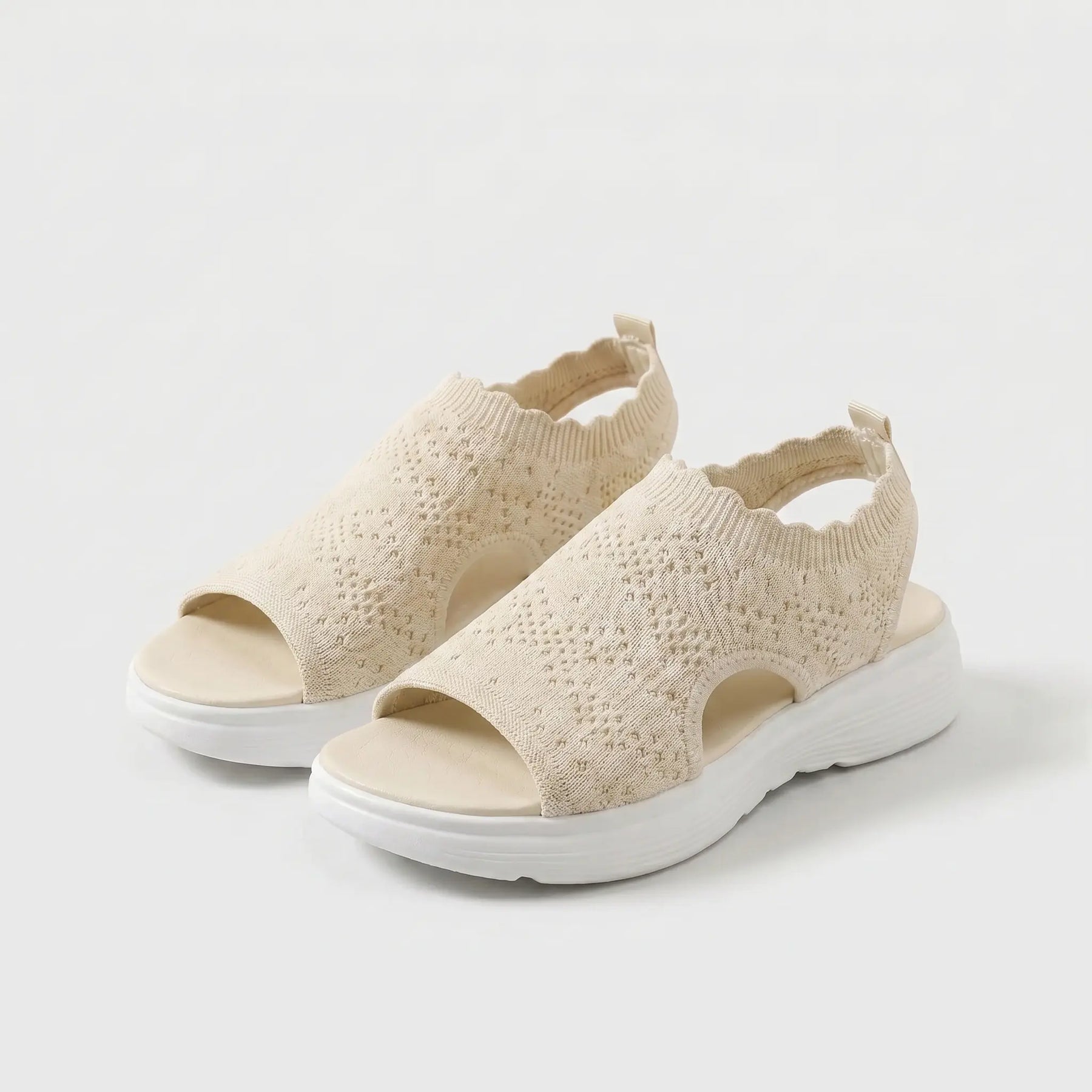 Sandali ortopedici Comfort beige in maglia traforata, punta aperta, suola bianca