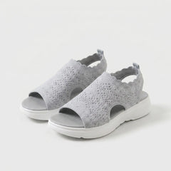 Sandali ortopedici Comfort grigio chiaro in maglia con fascia elastica, suola bianca