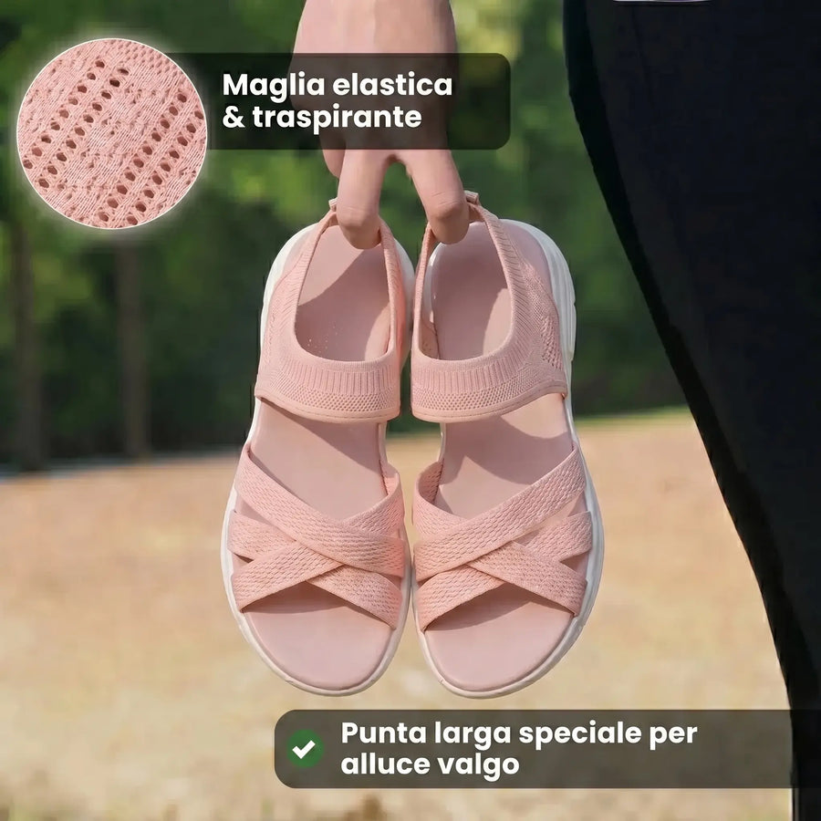 Sandali ortopedici Comfort rosa con rete traspirante e fascia incrociata