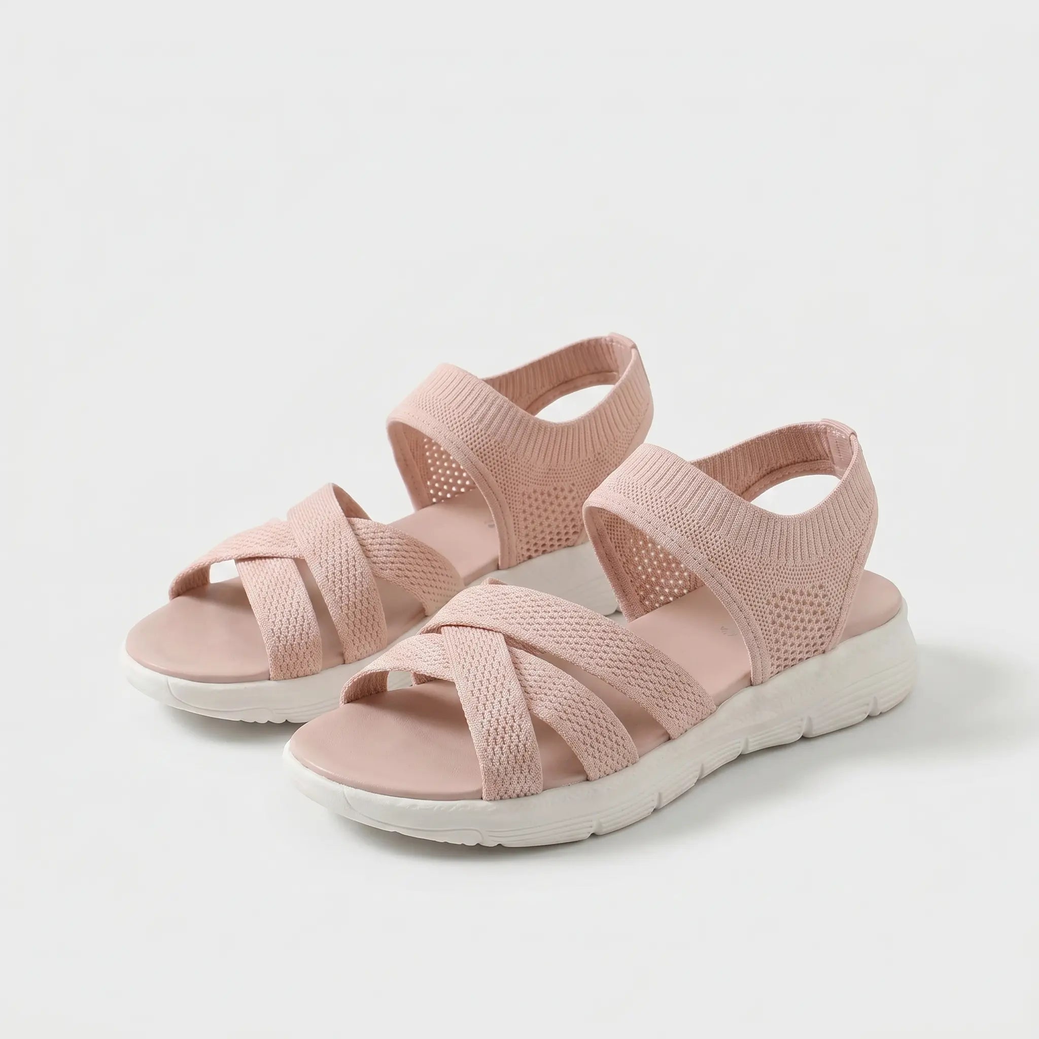 Sandali ortopedici Comfort rosa con fascia incrociata, tallone e suola bianca