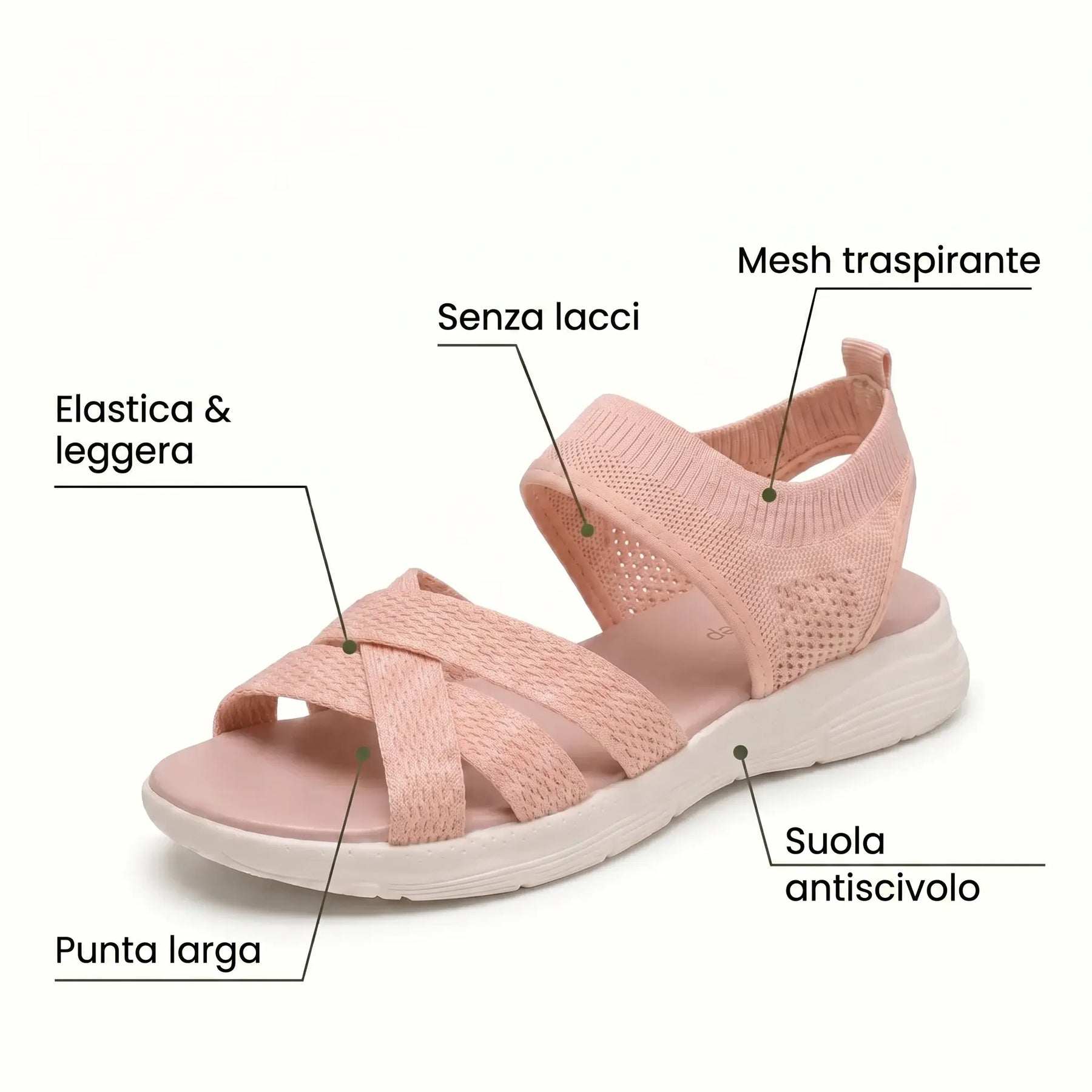 Sandali ortopedici Comfort rosa con elastico, mesh traspirante e suola antiscivolo