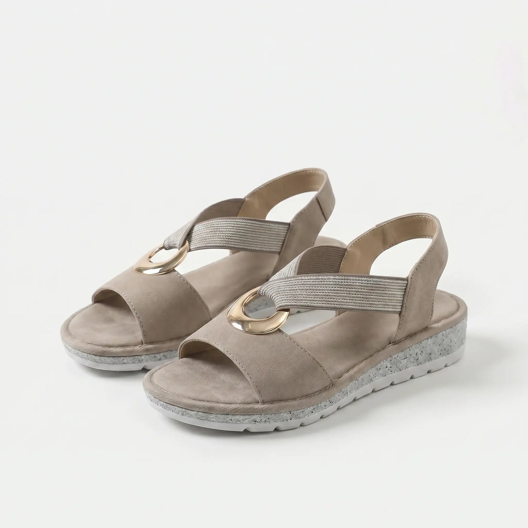 Sandali ortopedici comfort beige con cinturino elasticizzato e fibbia metallica