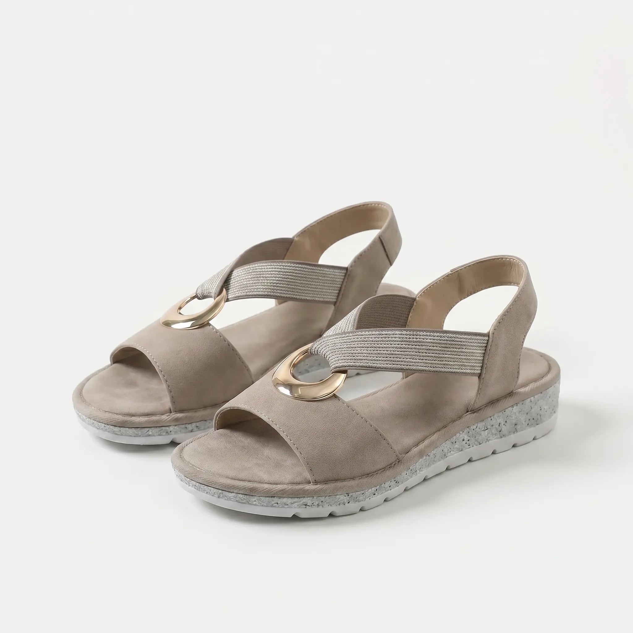 Sandali ortopedici comfort beige con cinturino elasticizzato e fibbia metallica