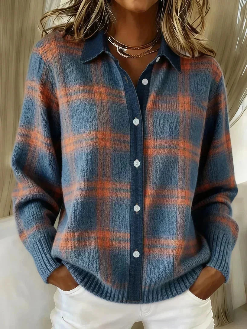 Haley - Cozy Plaid Knit Cardigan