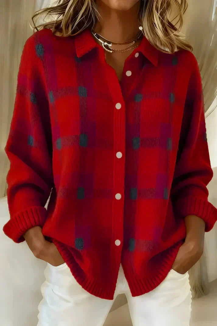 Haley - Cozy Plaid Knit Cardigan