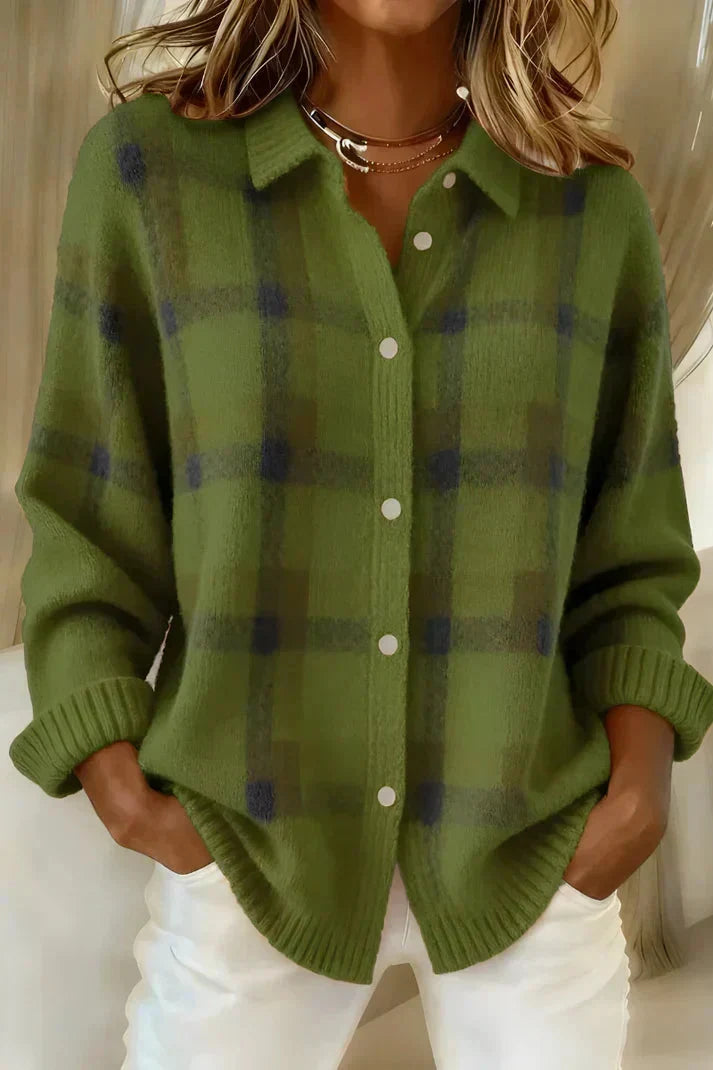 Haley - Cozy Plaid Knit Cardigan