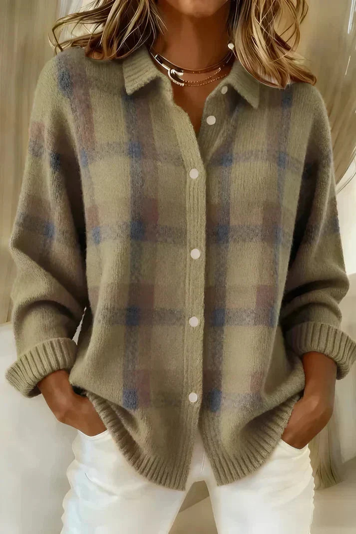 Haley - Cozy Plaid Knit Cardigan