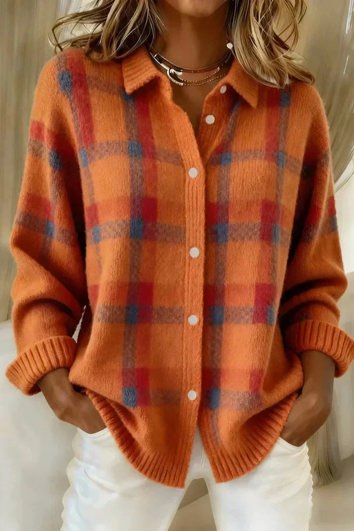 Haley - Cozy Plaid Knit Cardigan