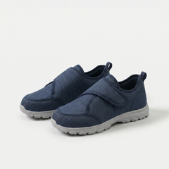 Scarpe ortopediche in tessuto blu con cinturino a strappo e suola spessa