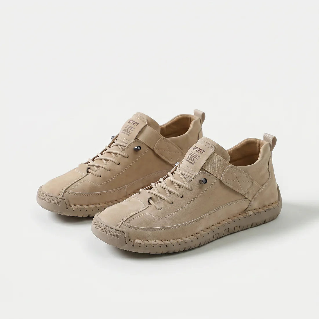 Sneaker ortopediche comode beige con lacci e plantare imbottito, suola rialzata