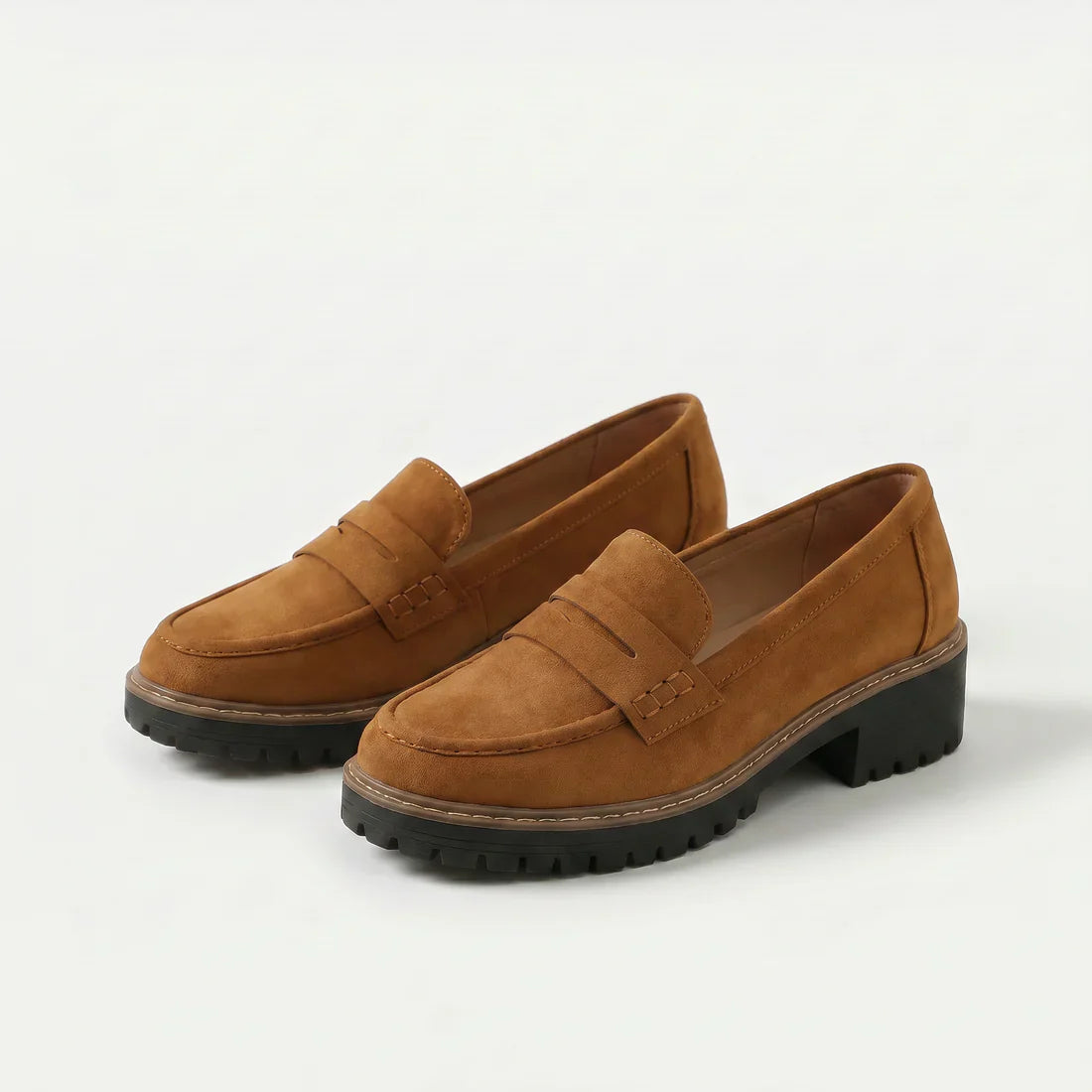 Mocassino comodo ergonomico scamosciato marrone, suola in gomma con profilo