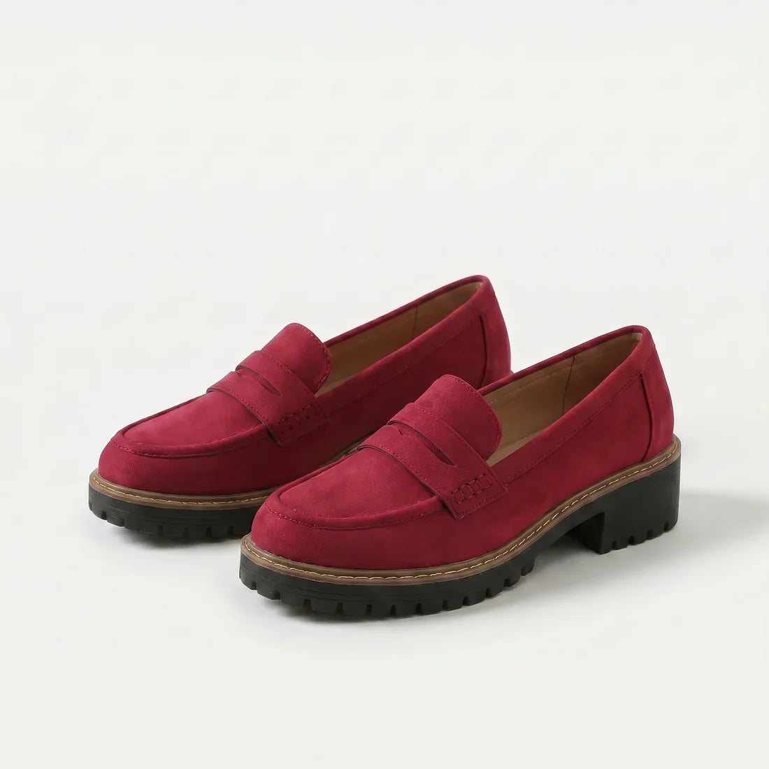 Mocassino comodo ergonomico scamosciato rosso, suola robusta con profilo