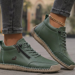 Scarpe ortopediche comode verde con lacci e cerniera laterale, suola in corda