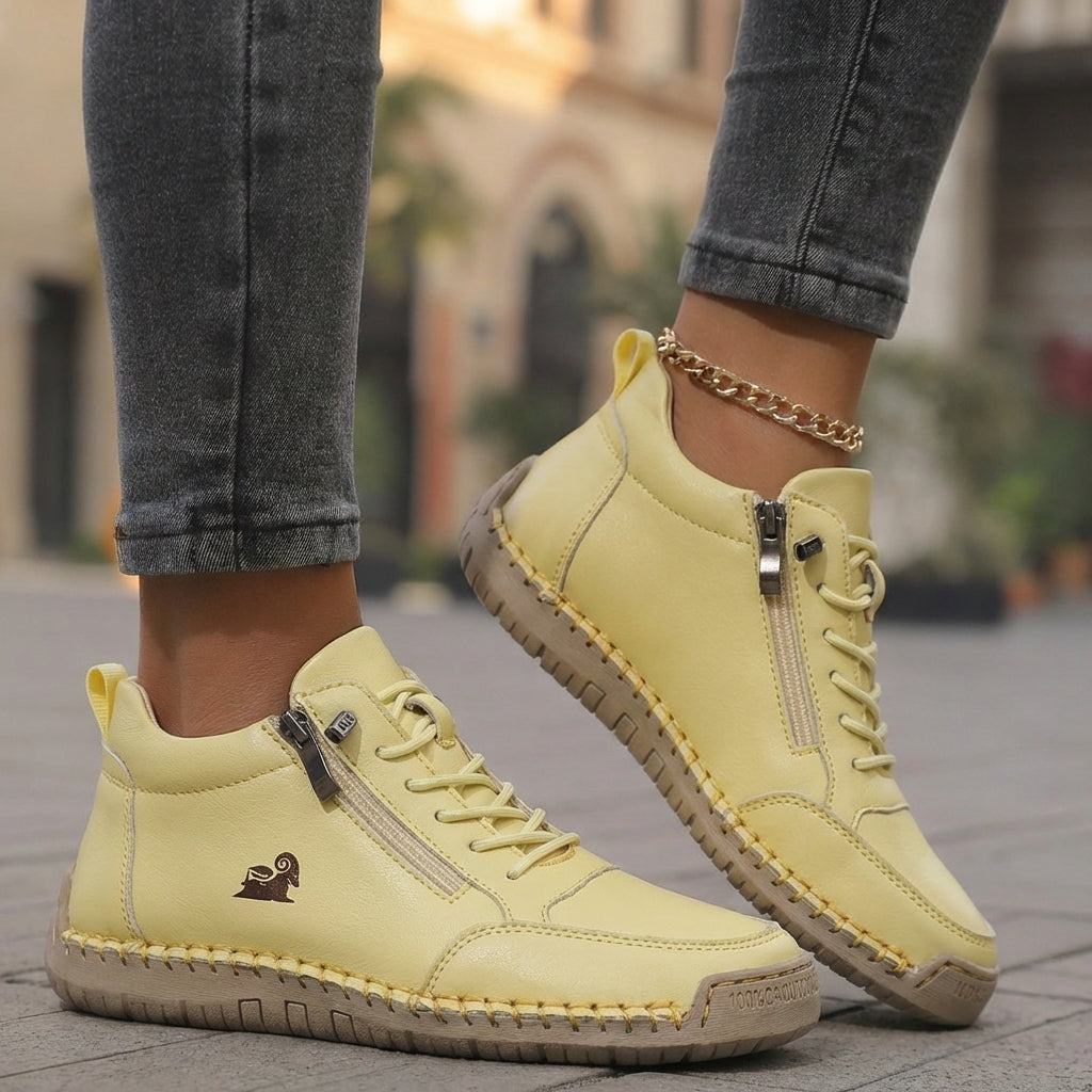 Scarpe ortopediche con cerniera, giallo chiaro, lacci e suola scanalata