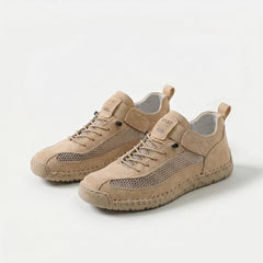 Scarpe ortopediche traspiranti beige con tomaia mesh e lacci, suola ammortizzata