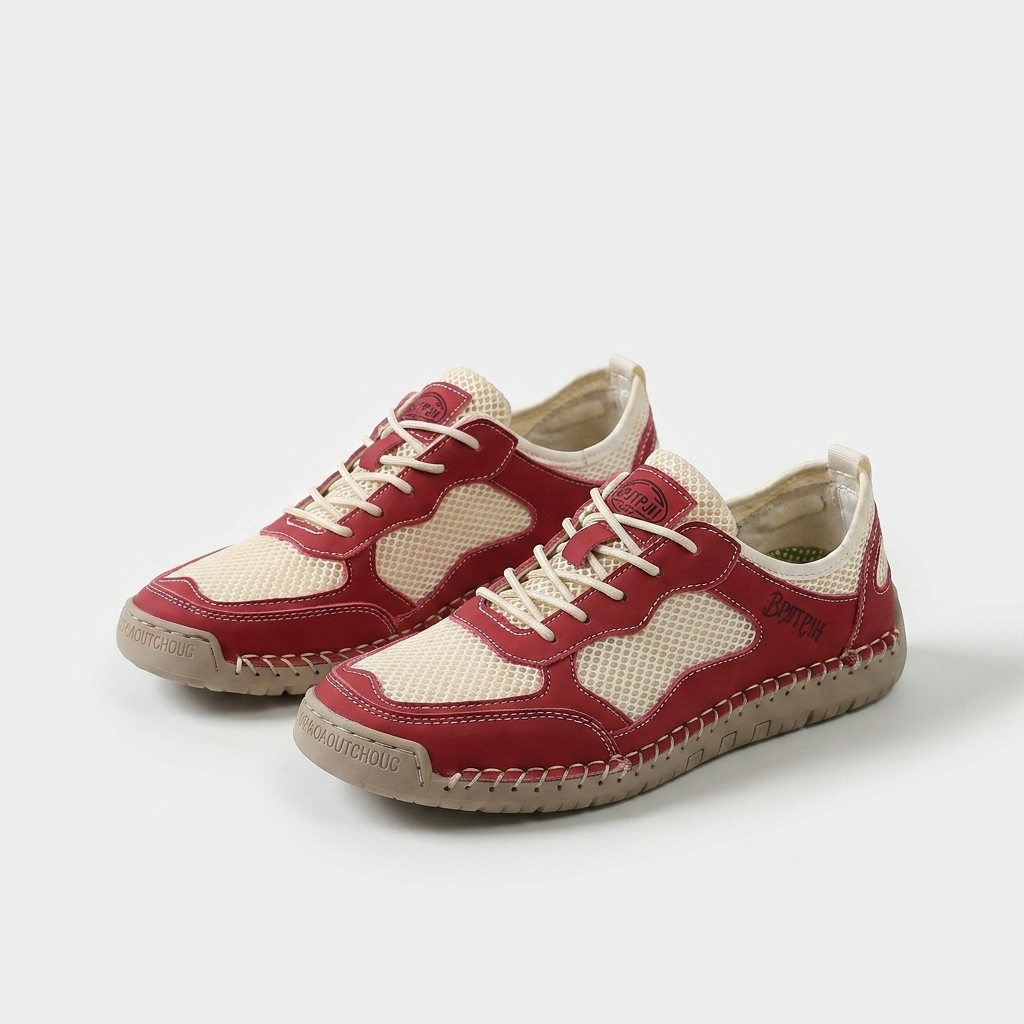 Scarpe da ginnastica estive traspiranti leggere rosse con lacci e suola in gomma
