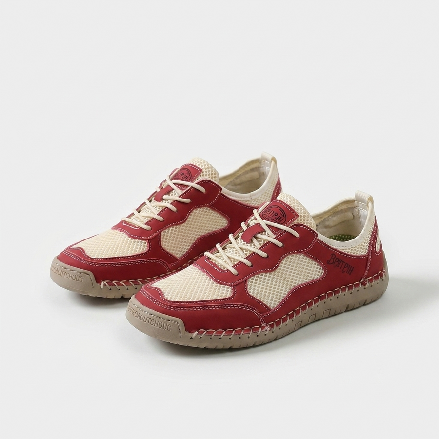 Scarpe da ginnastica estive traspiranti leggere rosse con lacci e suola in gomma