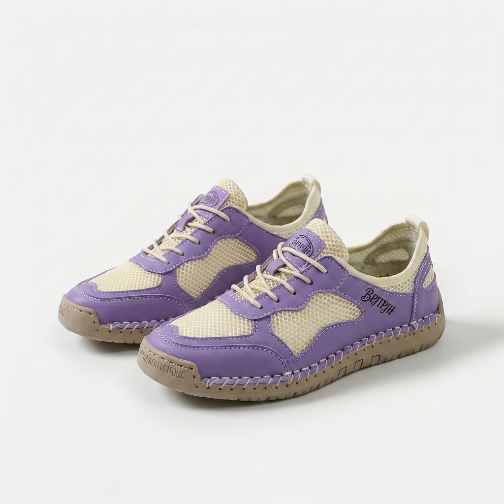 Scarpe da ginnastica estive traspiranti leggere viola con lacci e suola in gomma