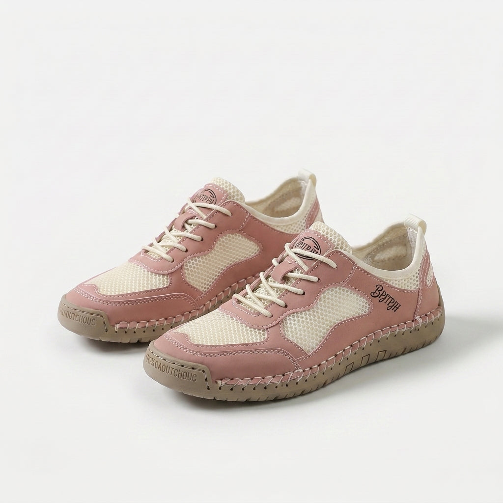 Scarpe da ginnastica estive traspiranti leggere rosa con lacci e suola in gomma