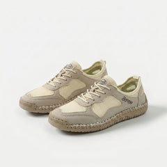 Scarpe da ginnastica estive traspiranti leggere beige con lacci e suola in gomma