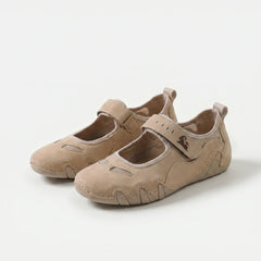 Ballerine comfort beige con cinturino a strappo, suola flessibile e interno foderato