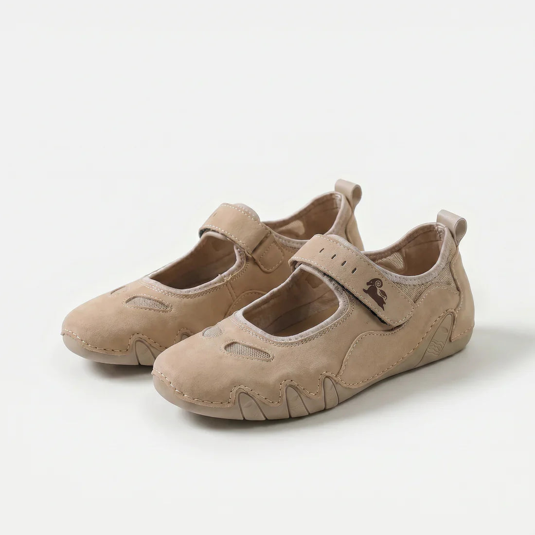 Ballerine comfort beige con cinturino a strappo, suola flessibile e interno foderato