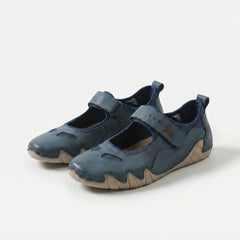 Ballerine comfort blu con cinturino a strappo e suola morbida, tomaia traforata