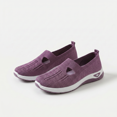 Scarpe ortopediche ammortizzanti slip-on viola in maglia traforata con suola bianca