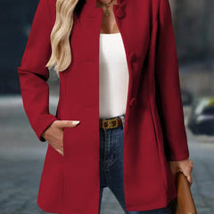 Red classic elegant jacket with notch collar and front button closures