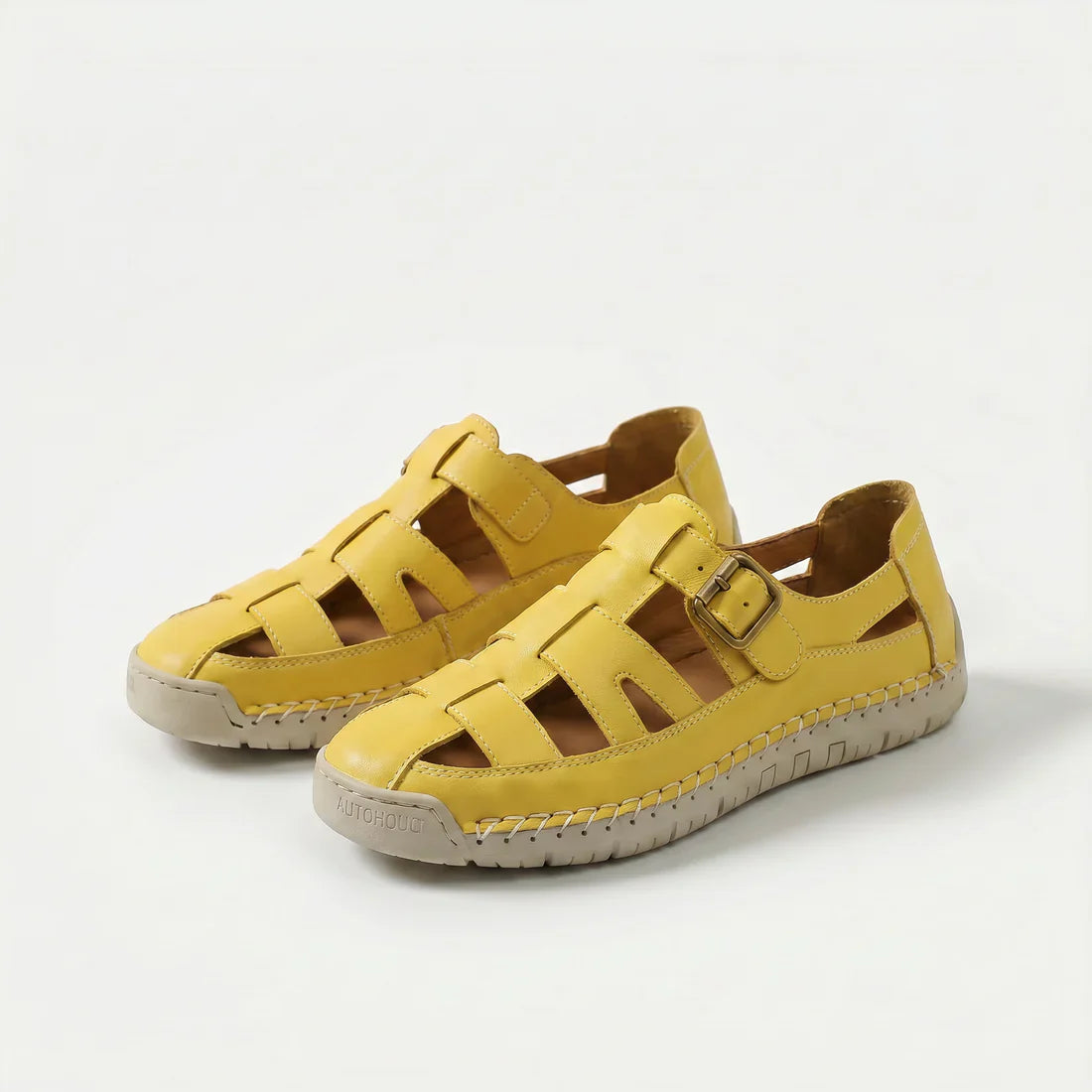 Sandali comfort Solea leggeri gialli con cinturino regolabile e suola spessa