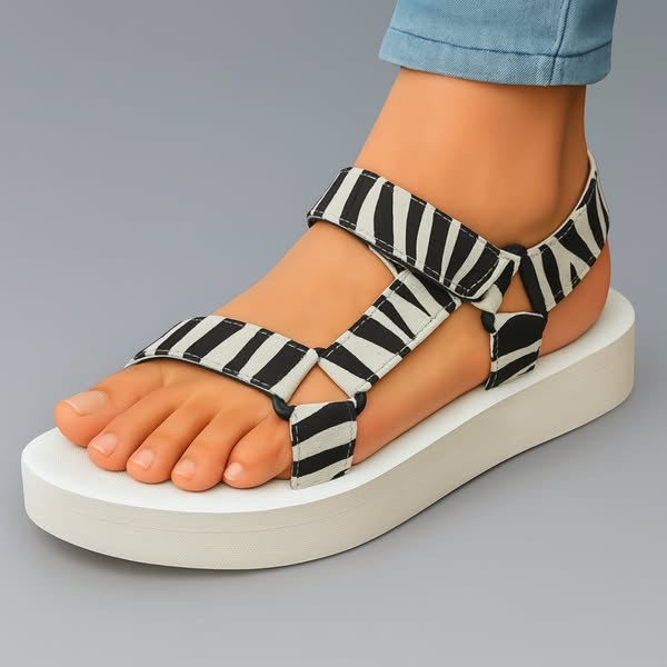 Sandali ortopedici zebra con cinturini e suola piatta bianca