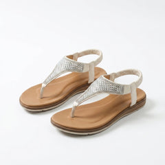 Sandali estivi beige con cinturino strass e tallone elasticizzato